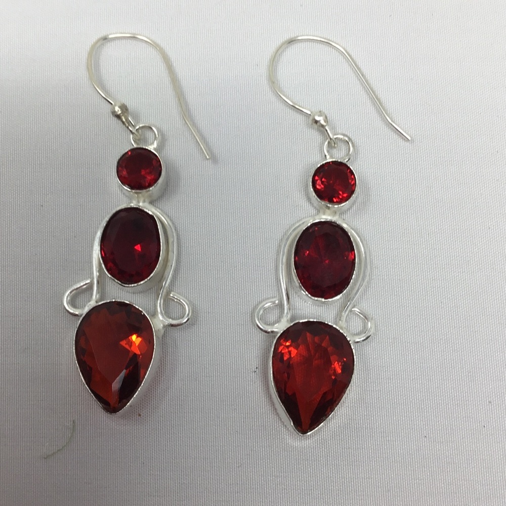 925 Sterling Silver & Gemstone Drop Pierced Earrings